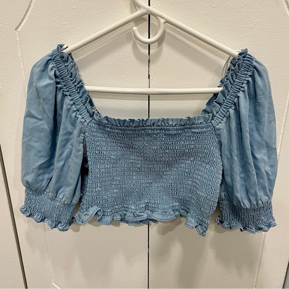 NWT Bar III Blue Smocked Crop Top - Picture 4 of 14